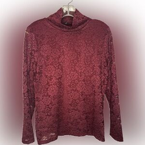 Talbots Sz MP Lace Turtleneck Pullover – Dark Ruby – Petite Medium – NWT
